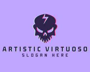 Glitch Lightning Skull logo design