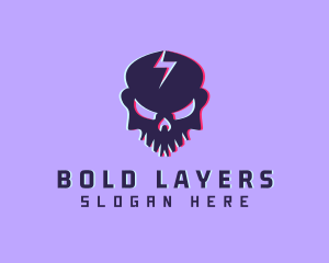 Glitch Lightning Skull logo design