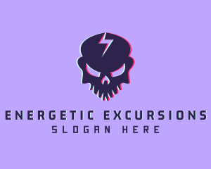 Glitch Lightning Skull logo design