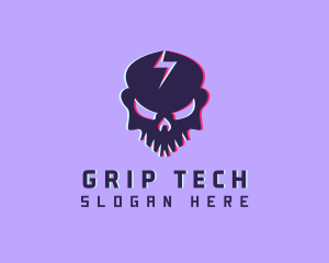 Glitch Lightning Skull logo design