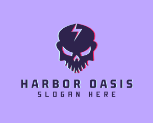 Glitch Lightning Skull logo design