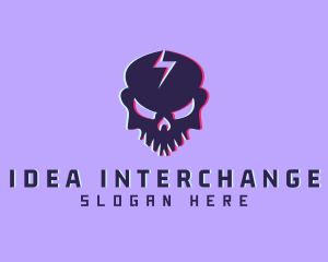 Glitch Lightning Skull logo design