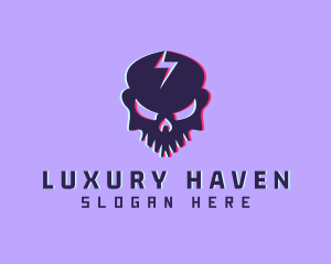 Glitch Lightning Skull logo design