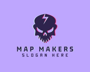 Glitch Lightning Skull logo design