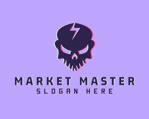 Glitch Lightning Skull logo design