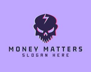 Glitch Lightning Skull logo design