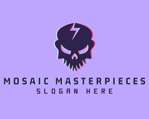 Glitch Lightning Skull logo design