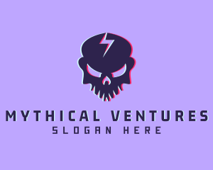 Glitch Lightning Skull logo design