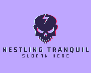 Glitch Lightning Skull logo design