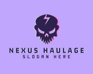 Glitch Lightning Skull logo design