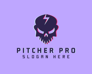 Glitch Lightning Skull logo design