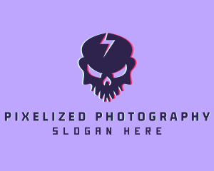 Glitch Lightning Skull logo design