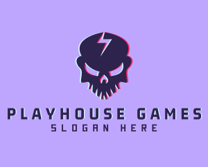 Glitch Lightning Skull logo design