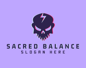 Glitch Lightning Skull logo design