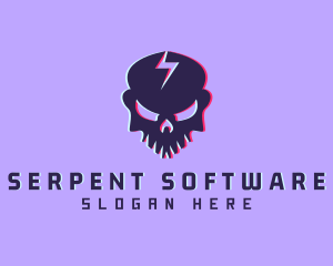 Glitch Lightning Skull logo design