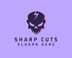 Glitch Lightning Skull logo design