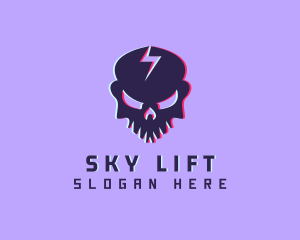 Glitch Lightning Skull logo design