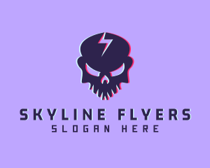 Glitch Lightning Skull logo design