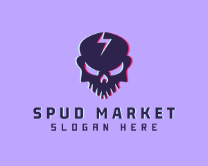 Glitch Lightning Skull logo design