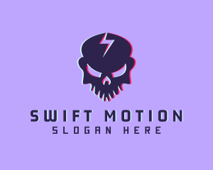 Glitch Lightning Skull logo design