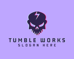 Glitch Lightning Skull logo design