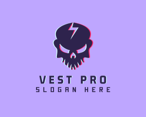 Glitch Lightning Skull logo design