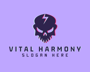 Glitch Lightning Skull logo design