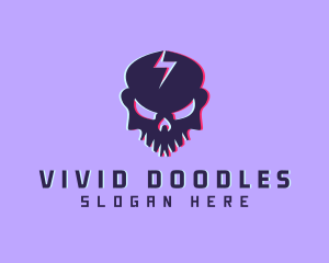 Glitch Lightning Skull logo design