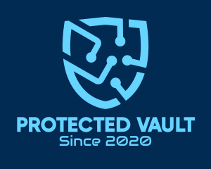 Blue Circuit Shield logo design