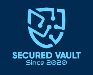 Blue Circuit Shield logo design