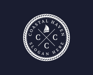 Hipster Nautical Navy Sailboat logo design