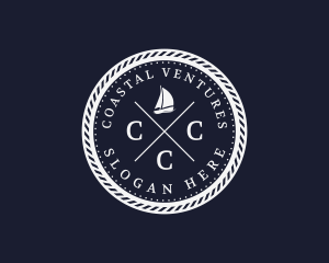 Hipster Nautical Navy Sailboat logo design