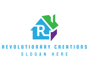 Colorful 3D House R logo design