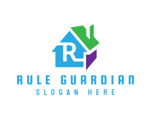 Colorful 3D House R logo design