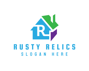 Colorful 3D House R logo design