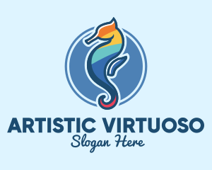 Colorful Seahorse Aquarium logo design