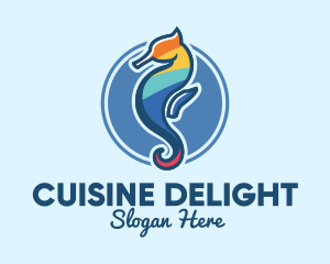 Colorful Seahorse Aquarium logo design