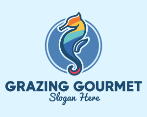 Colorful Seahorse Aquarium logo design