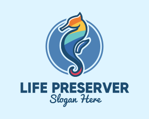 Colorful Seahorse Aquarium logo design