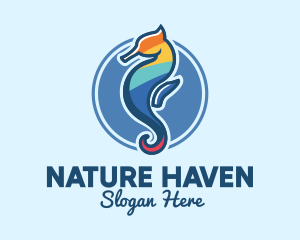 Colorful Seahorse Aquarium logo design