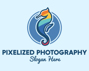 Colorful Seahorse Aquarium logo design