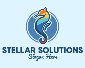 Colorful Seahorse Aquarium logo design