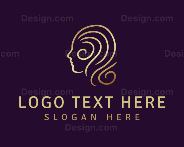 Gold Woman Hair Ouline Logo