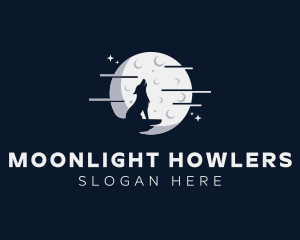 Moon Howling Wolf logo design