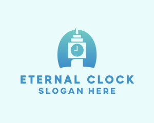 Blue Clock Tower Time logo design