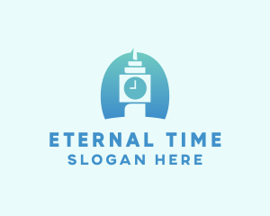 Blue Clock Tower Time logo design