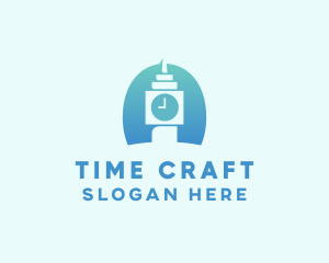 Blue Clock Tower Time logo design