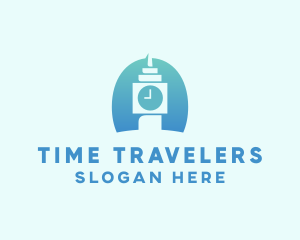 Blue Clock Tower Time logo design