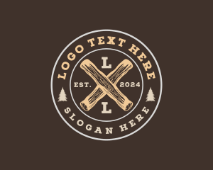 Wood Log Carpentry Logo