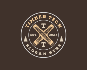 Wood Log Carpentry logo design